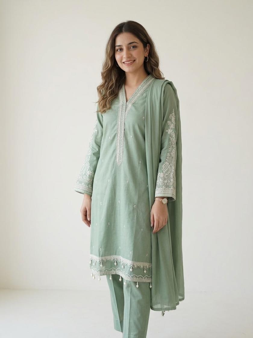 Fancy Sage  3Piece Stitched