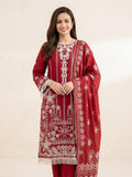 Maroon Red Embroidered 3-Piec