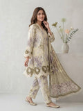 Cream Printed 3Piece Stitched