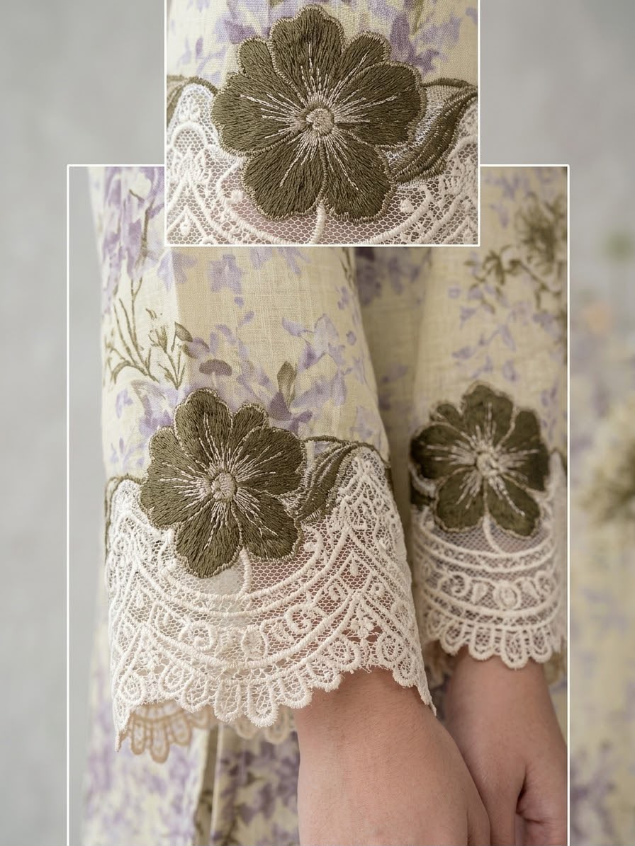 Cream Printed 3Piece Stitched