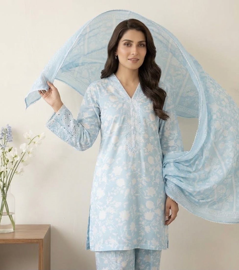 Ice Blue Stitched 3Piece