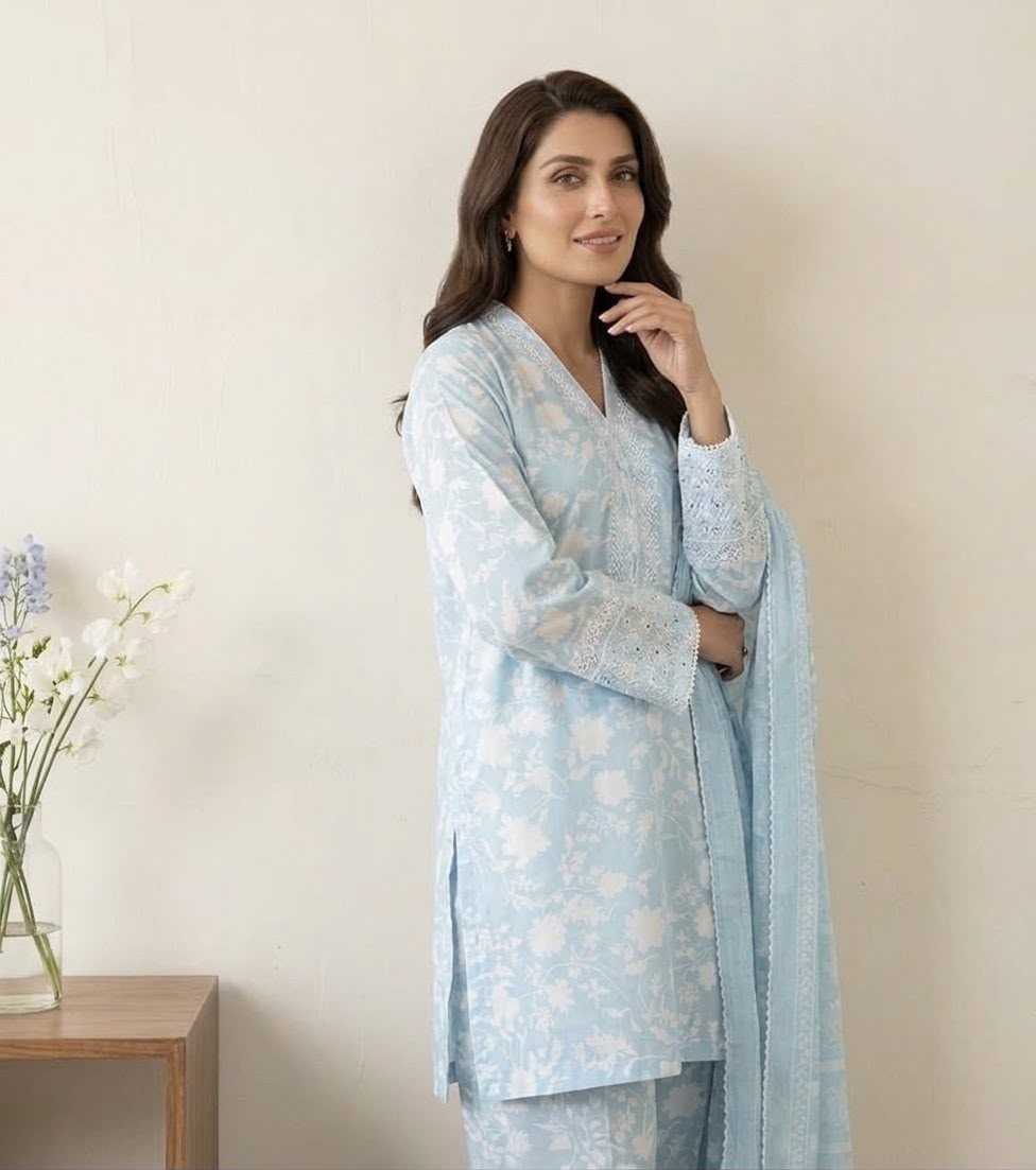 Ice Blue Stitched 3Piece