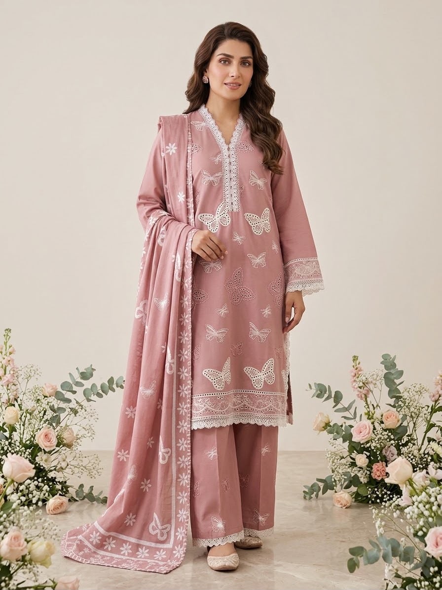 Dusty Pink Stitched 3Piece