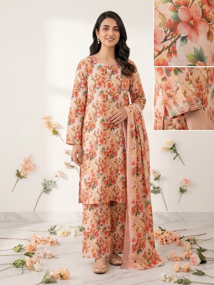 Floral Printed Stitched 3Piece