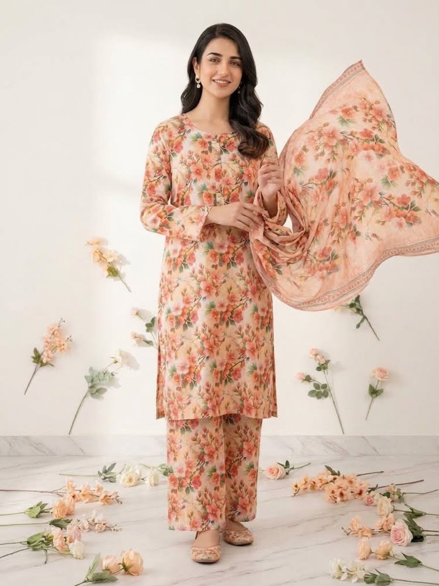 Floral Printed Stitched 3Piece