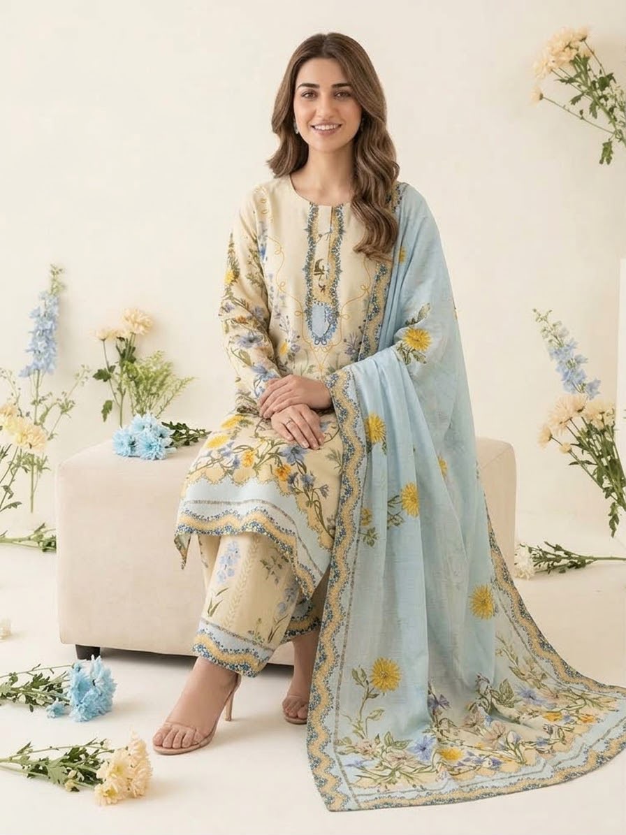 Floral Lawn Stitched 3Piece