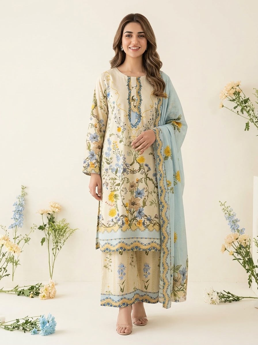 Floral Lawn Stitched 3Piece