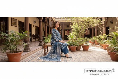 Blue Leaf Stitched 3Piece