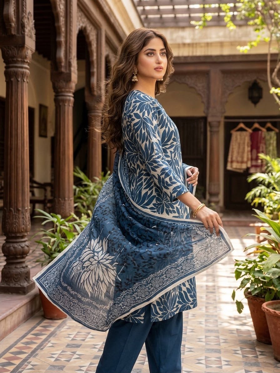 Blue Leaf Stitched 3Piece