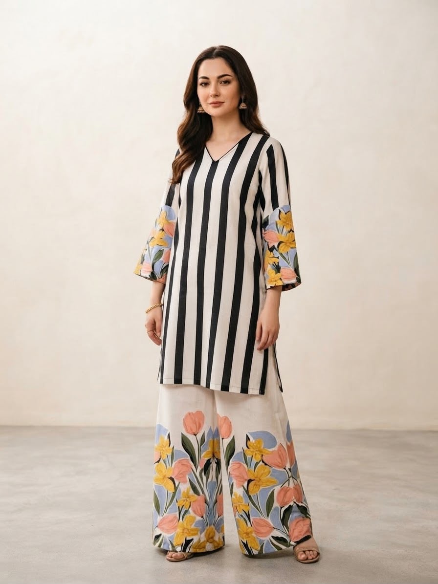 Stripe + Floral Cord Set Stitched
