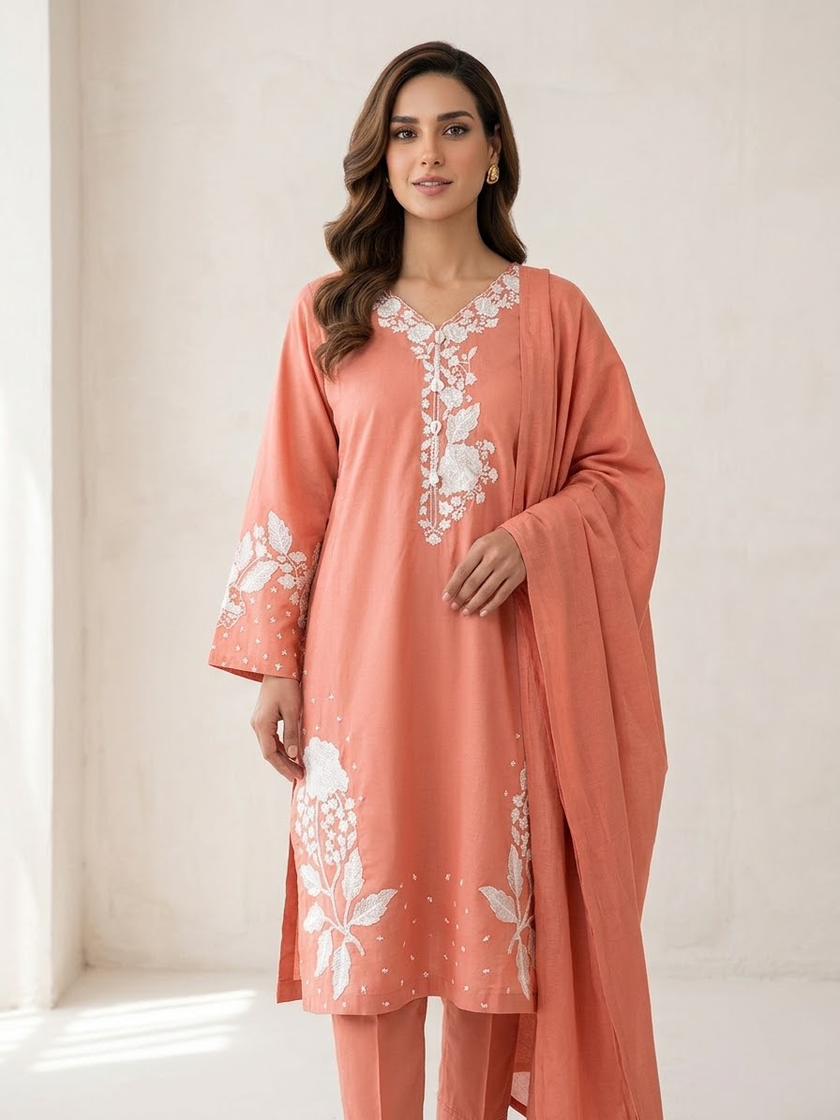 Peach Coral Stitched 3Piece