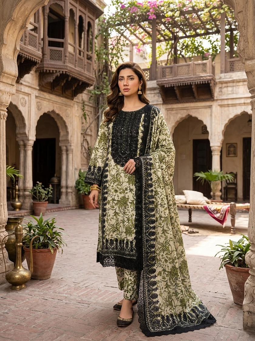 Olive Heritage Stitched 3Piece
