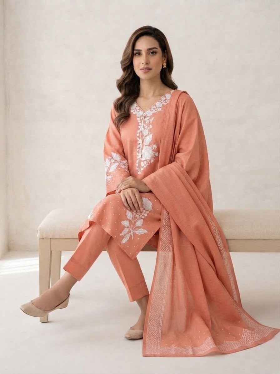 Peach Coral Stitched 3Piece